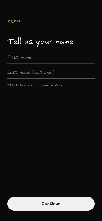 Venu onboarding name screen