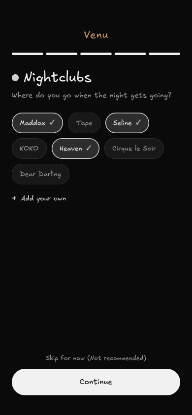 Venu nightclub matches