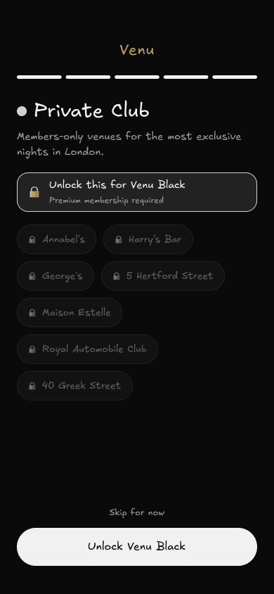 Venu private club screen